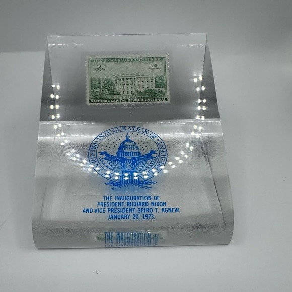 RARE Acrylic Lucite Right Angle Paperweight Nixon 1973 Inauguration - Picture 2 of 8